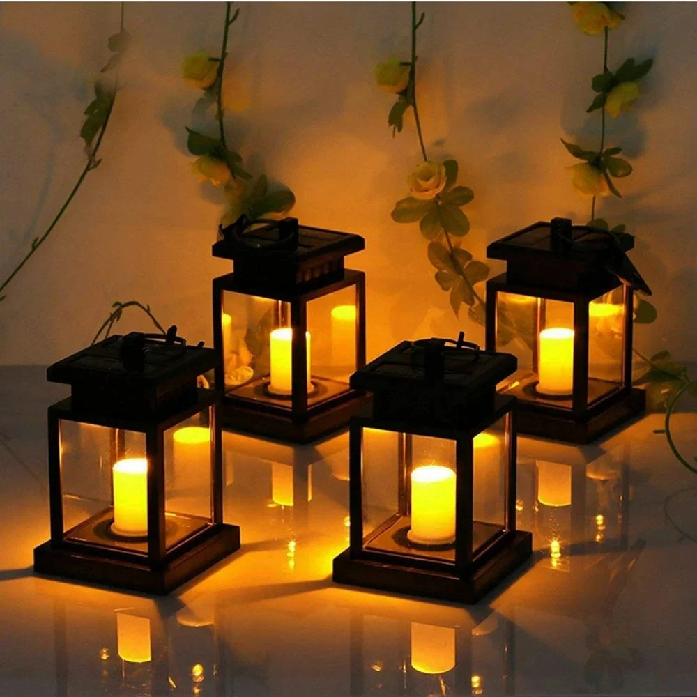 Solar Candle Lantern IP44 Waterproof Hanging Lantern Light Auto ON/OFF Solar Landscape Light for Garden Path Yard Patio Driveway