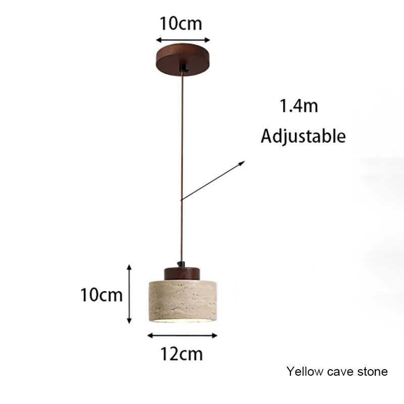 Japanese-Style Nordic Natural Yellow Cave Stone Retro Dining Room Bedroom Bedside Long Line Chandelier Yellow Cave St...
