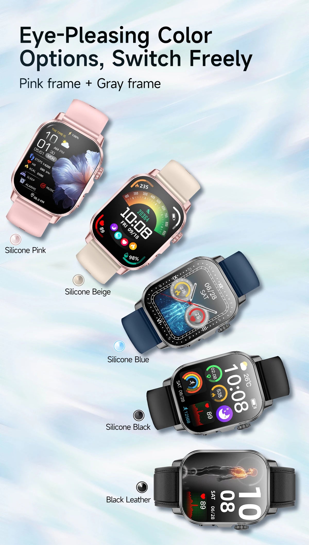 New Professional Health Watch Blood Pressure 2.01"AMOLED Screen Uric Acid Blood Lipids Flashlight Care Smart Watches for Women