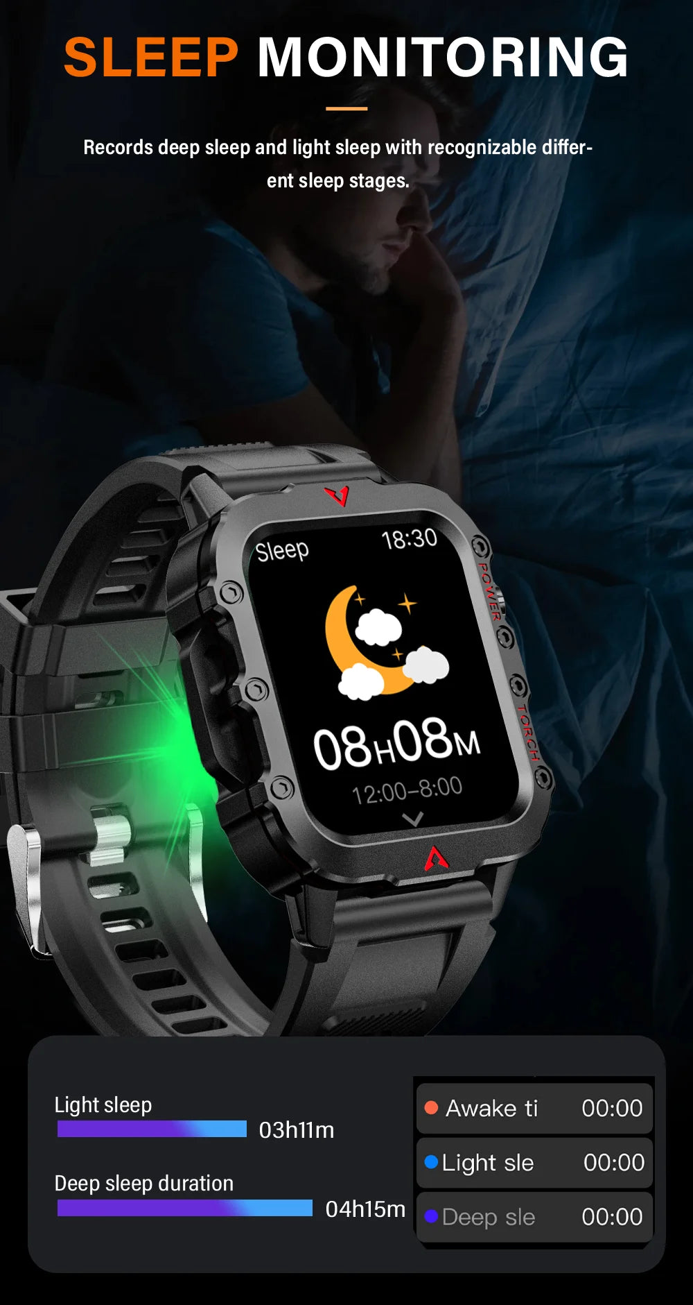 LAXASFIT 2025 New Smart Watch Men's Outdoor Watch 1.85 inch Voice Assistant Bluetooth Call with LED Flashlight Smart Watch