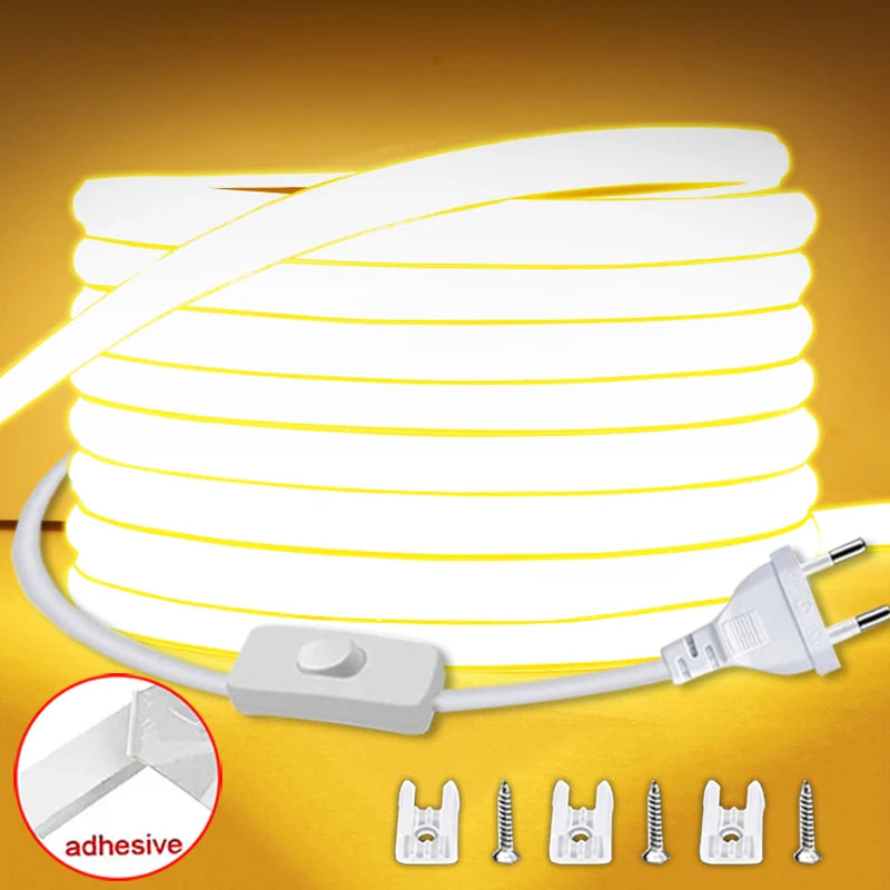 COB Led Strip High Brightness With EU Power LED Strip Waterproof Flexible Ribbon Tape for Be...