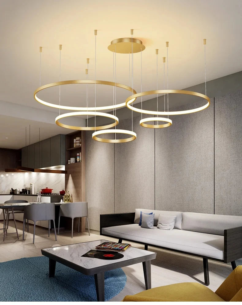 Nordic Led Ceiling Chandelier Modern Circular Ring Chandelier For Dining Room Bedroom Living Room Home Indoor Lighting Decor