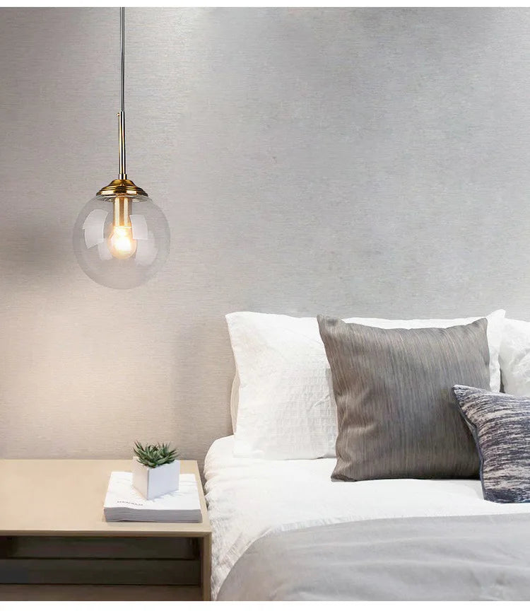 Modern Glass Hanging Lamp E27 Clear Amber Stone Chandelier  Nordic Home Decor Lighting for Living Room Cord Pendant Lights