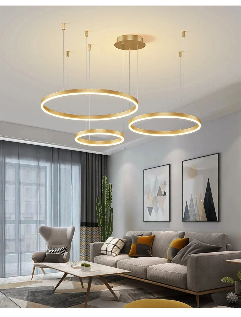 Modern LED Home Deco Chandelier Ring Light Circle Fixtures For Home Living Ceiling Pendant Lamp Gold Black Coffee Hanging Lamp