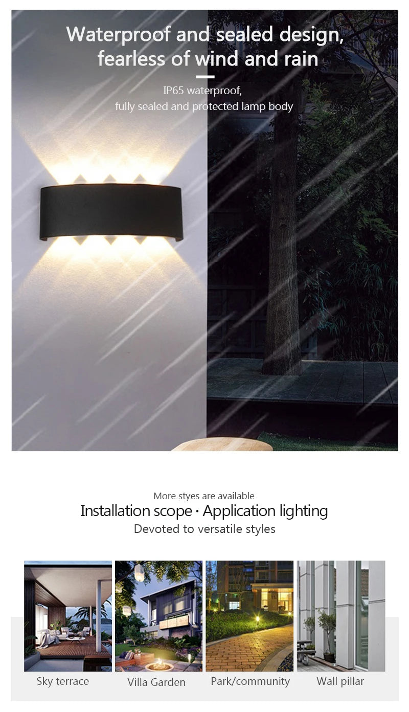 LED Up and Down Illuminated Wall Light Waterproof Interior Wall Light Bedroom Living Room Corrido...