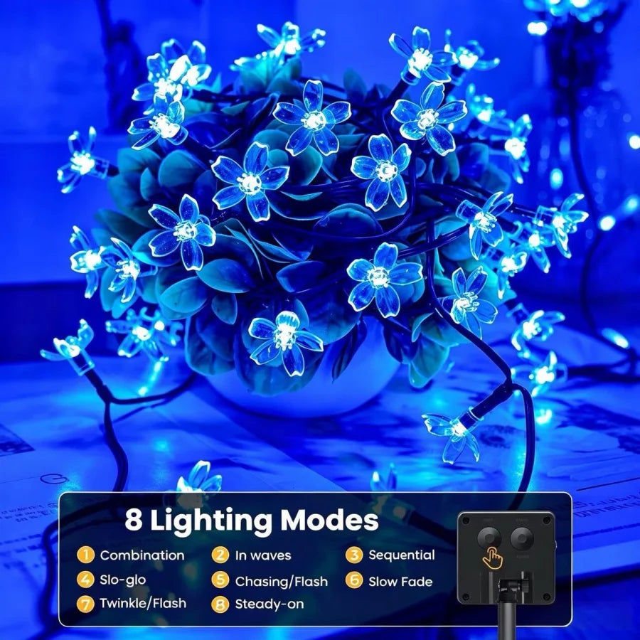 Outdoor Solar Led String Lights Cherry Flowers  Light Strings 8 Lighting Modes Solar Lamp for Camping Wedding Christmas Decor