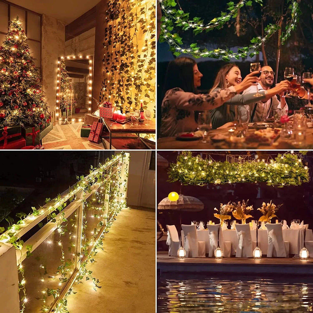 Artificial Vine Fairy Lights Flower Green Leaf String Lights Christmas Tree Garland Light for Wee...