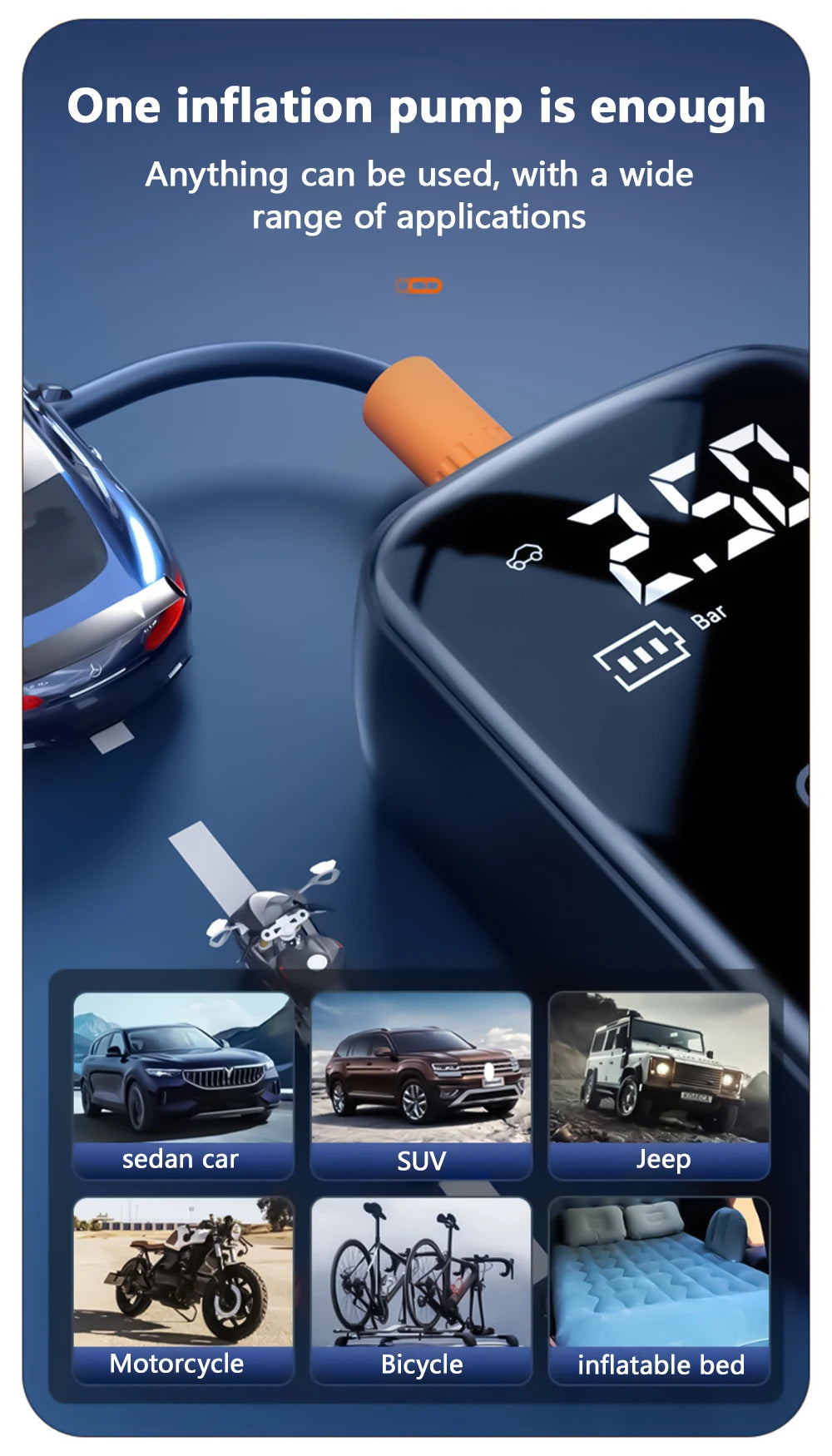Portable Car Air Pump Electric Tire Inflator Pump Wireless Intelligent Digital Display Tire Gases Machines Car Air Compressor