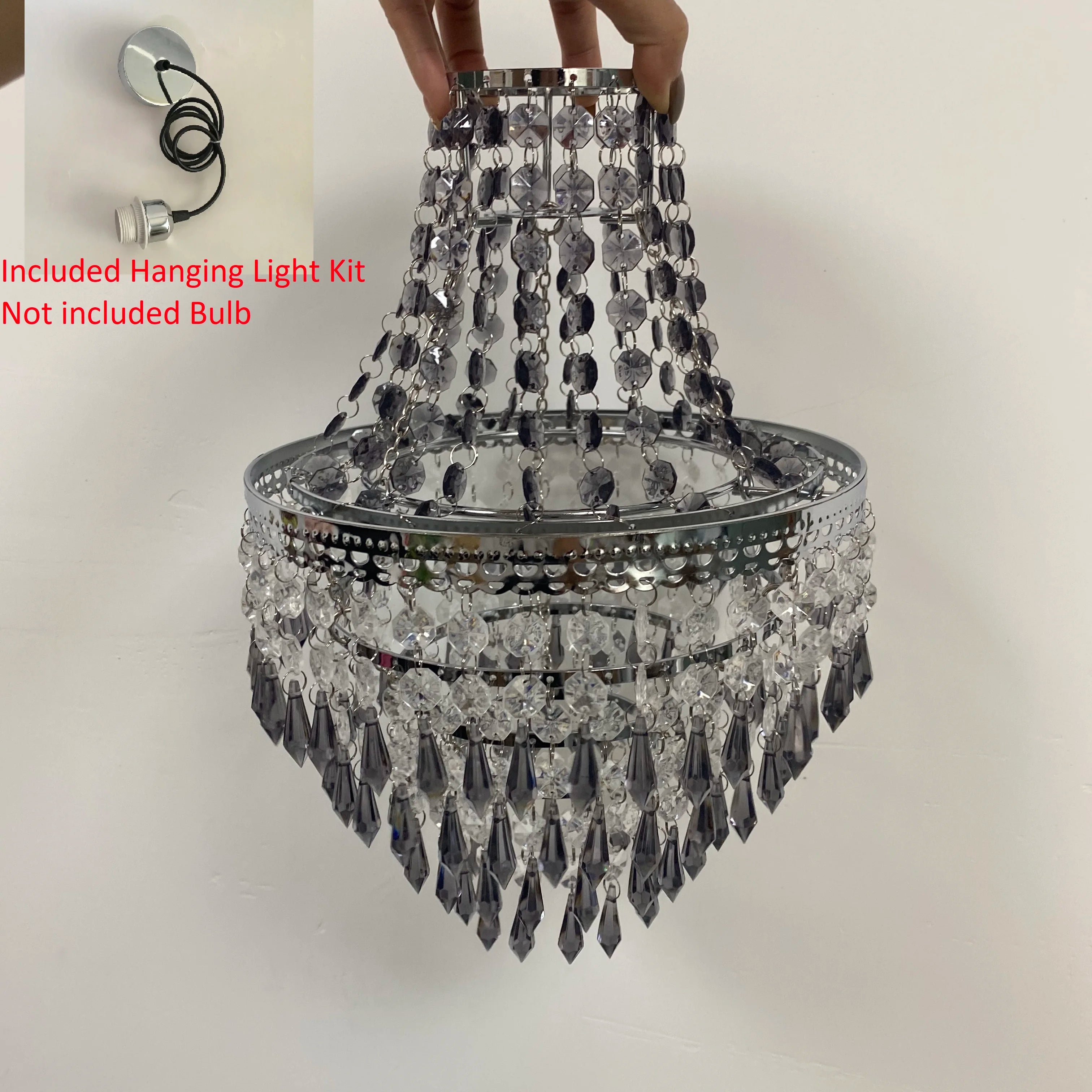 Home Terri Chrome & Clear 5 Tier Beaded Lamp Shade Easy Fit Pendant - 31.5cm H Small Chandelier (Without Light Cord Kit)