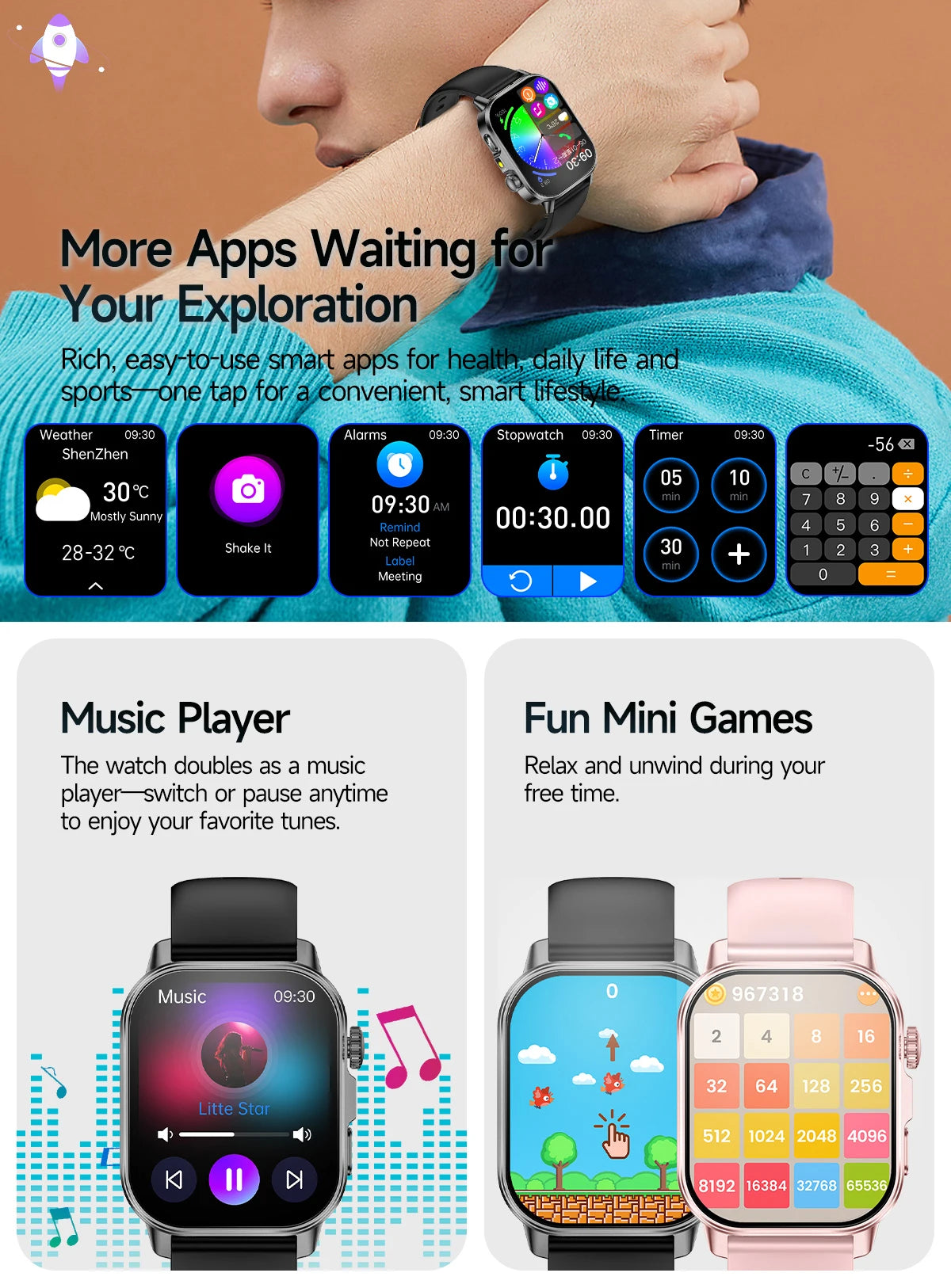 New Professional Health Watch Blood Pressure 2.01"AMOLED Screen Uric Acid Blood Lipids Flashlight Care Smart Watches for Women