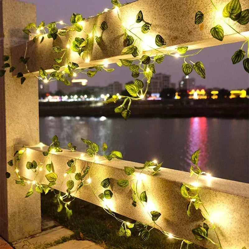 Artificial Vine Fairy Lights Flower Green Leaf String Lights Christmas Tree Garland Light for Wee...