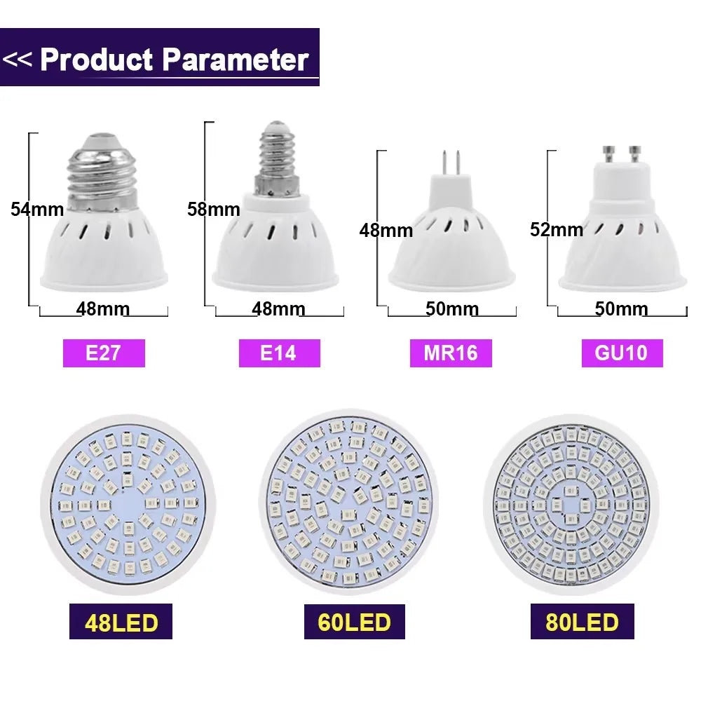 2pcs/lot LED Grow Light Bulb E27 E14 GU10 MR16 Full Spectrum Greenhouse Hydroponic Grow lamp...