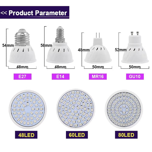 2pcs/lot LED Grow Light Bulb E27 E14 GU10 MR16 Full Spectrum Greenhouse Hydroponic Grow lamp Flower Seeding Plant Phytolamp