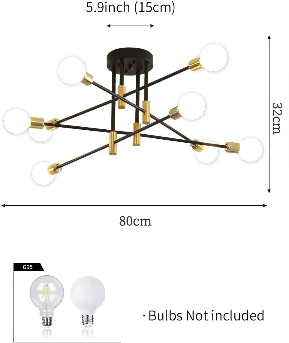 Dropshipping Modern Sputnik Chandelier Nordic Semi Flush Mount Ceiling Lamp Brushed Antique Gold Home Decor Lighting ...