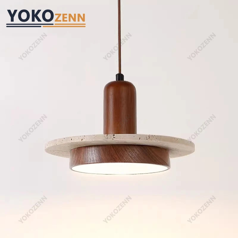 YOKO Wabi-Sabi Yellow Travertine Pendant Light, Japanese Cave Stone for Kitchen Island Restaurant Bedroom Bedside Home Decor