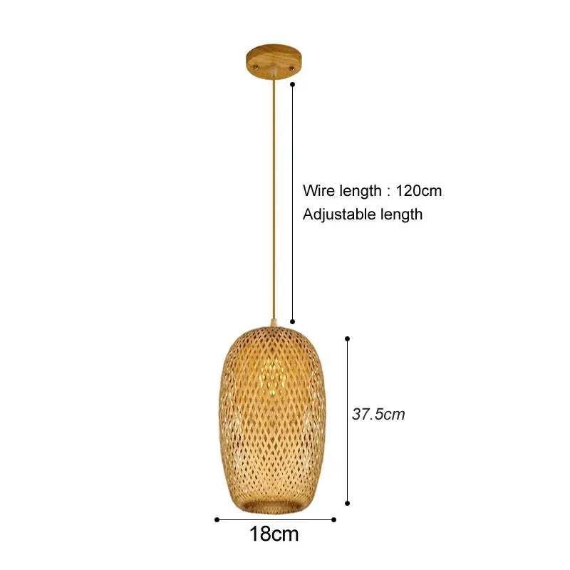Bamboo Hand Weaving Pendant Lights 38cm Hanging LED Ceiling Lamp Chandelier Fixture Rattan Hand Craft Woven Home Bedr...