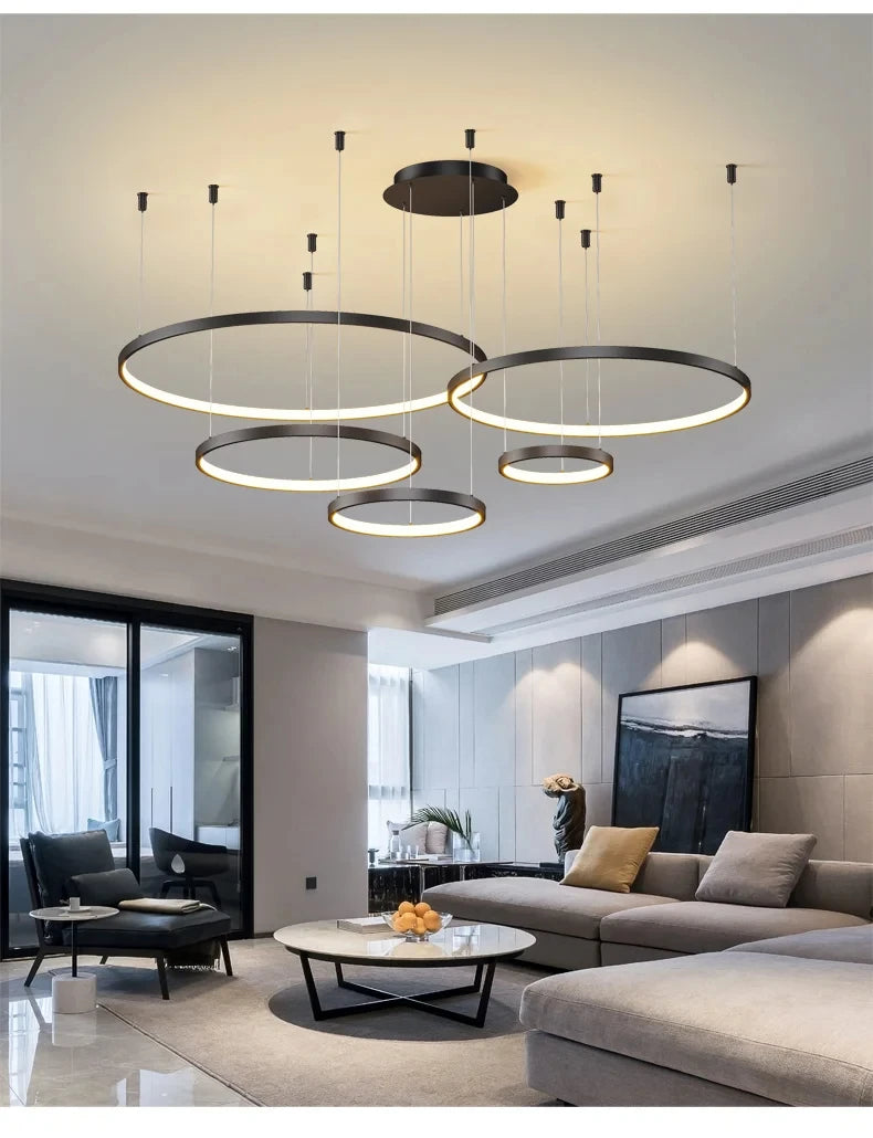 Nordic Led Ceiling Chandelier Modern Circular Ring Chandelier For Dining Room Bedroom Living Room Home Indoor Lighting Decor
