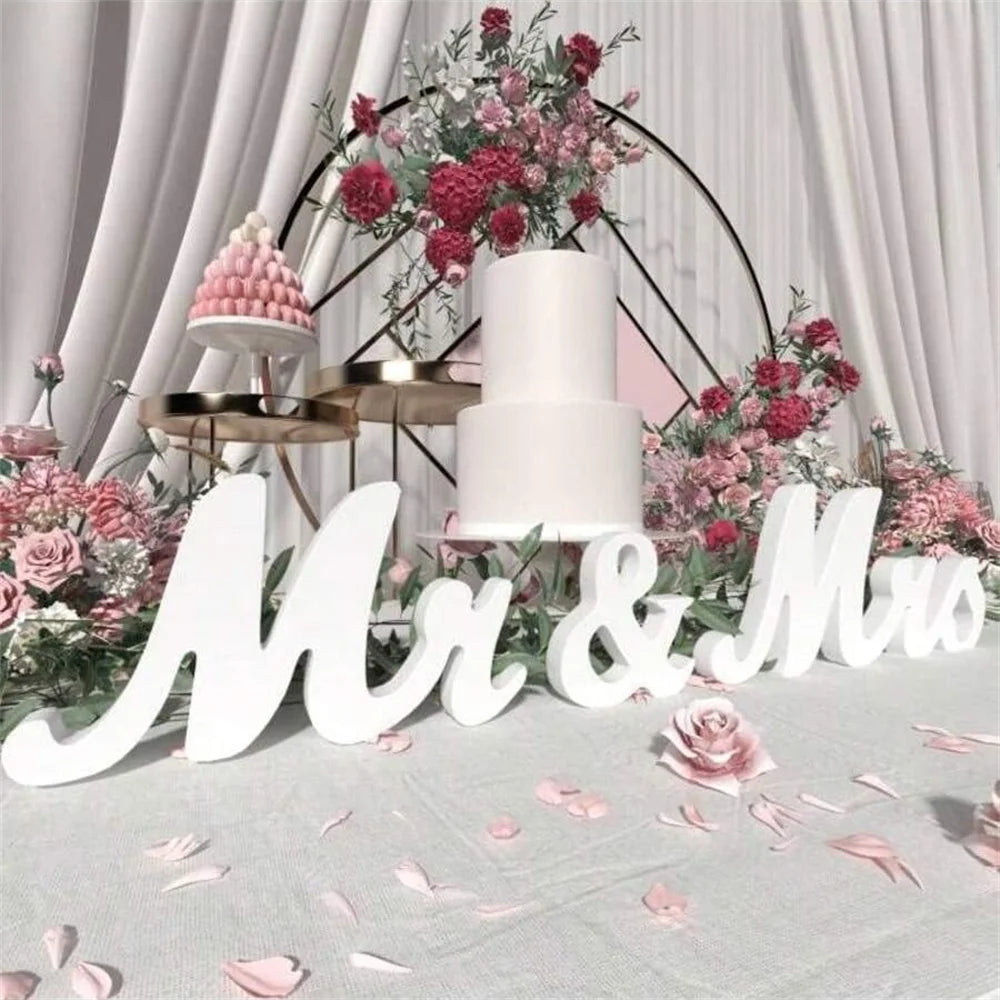 3pcs/set Wooden Mr & Mrs Sign Decoration For Wedding Party, Ceremony Check-In Desk, Dining Table, Suitable For Home, Hotel Decor
