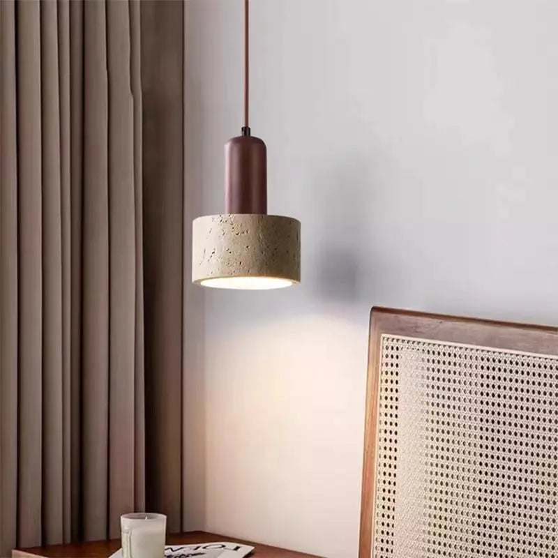 Japanese-Style Nordic Natural Yellow Cave Stone Retro Dining Room Bedroom Bedside Long Line Chandelier Yellow Cave Stone Lamp