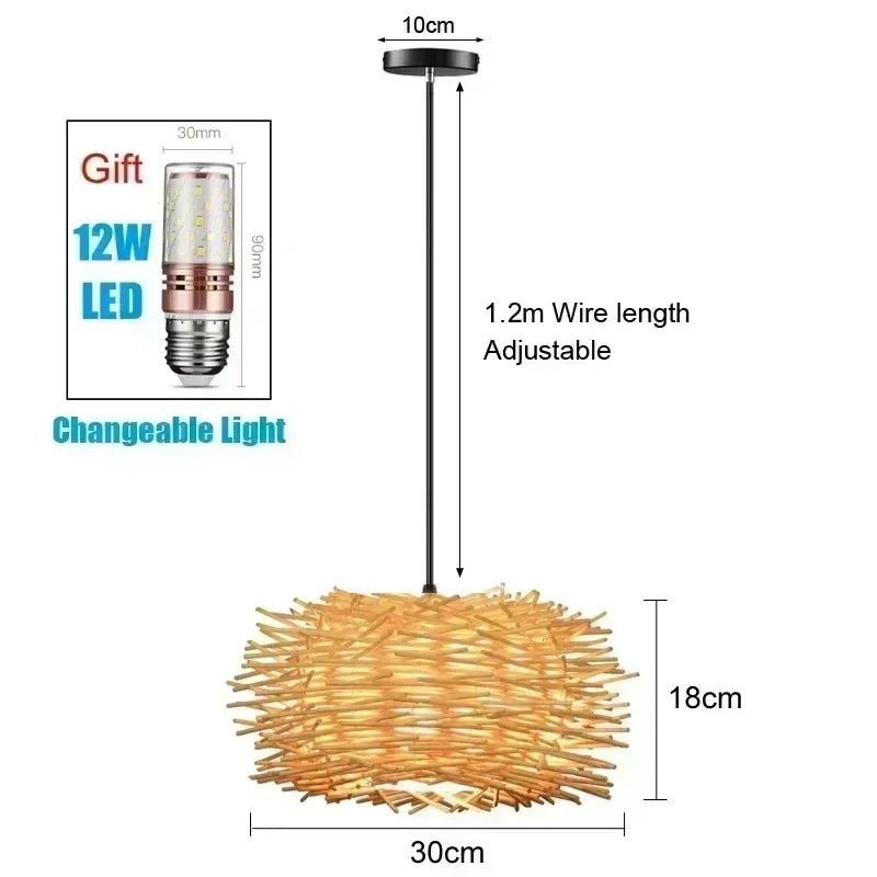 Bamboo Hand Weaving Pendant Lights 38cm Hanging LED Ceiling Lamp Chandelier Fixture Rattan Hand Craft Woven Home Bedr...