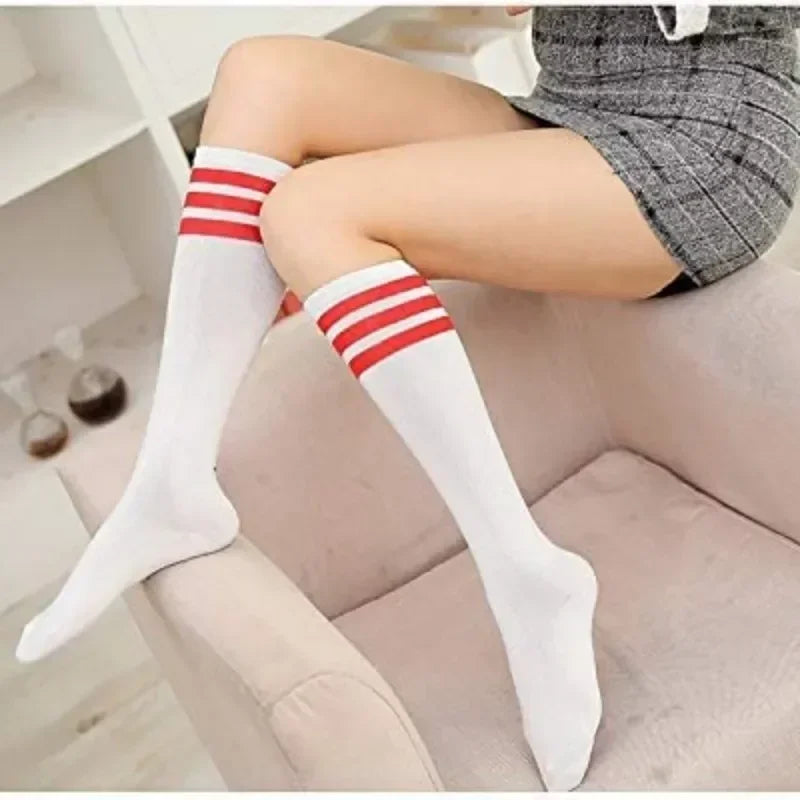 1 Pair Compression Socks Football Socks Non-slip Long Tube Knee High Stockings Socks Striped Soccer Socks Running Sports Socks