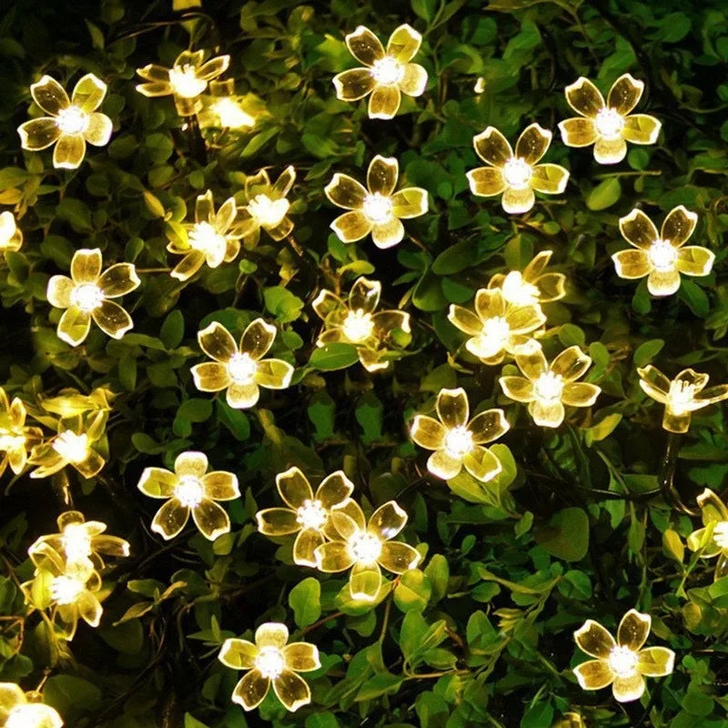 LED Solar String Lights Cherry Blossom Garland Lights Outdoor Solar Garden Patio Decor Lights Christmas Wedding Party Decoration