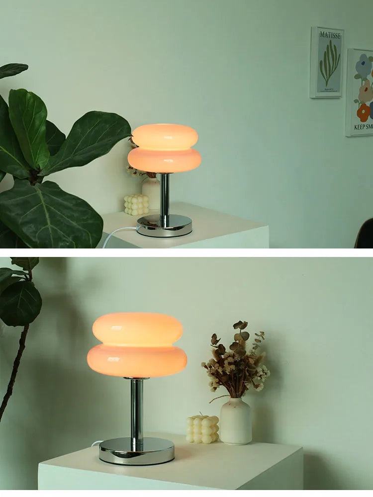 Macaron Glass Table Lamp Trichromatic Dimming Living Room Atmosphere Lamps Eye Protection Night Light Girl Bedroom Bedside Decor