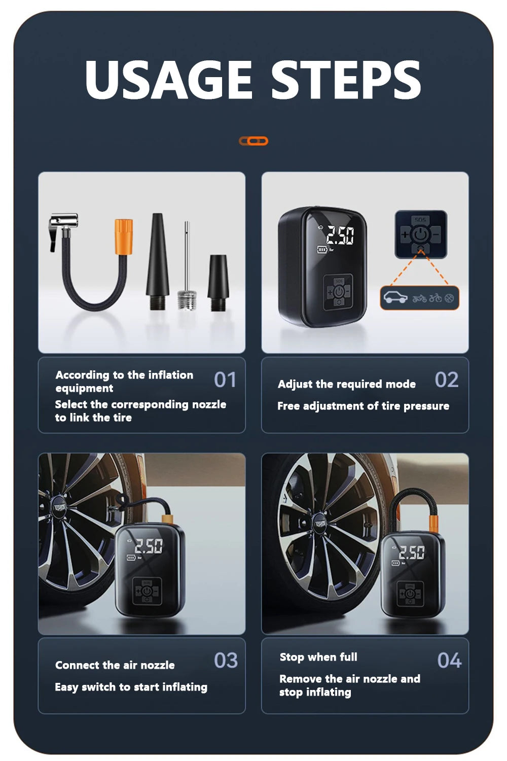 Portable Car Air Pump Electric Tire Inflator Pump Wireless Intelligent Digital Display Tire Gases Machines Car Air Compressor