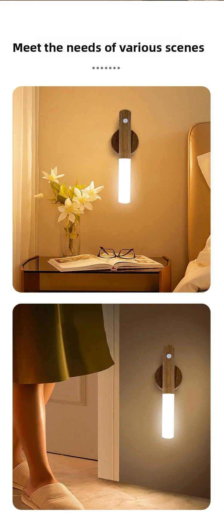 Night Light Motion Sensor Night Lights Rechargeable Wall Sconces Magnetic Wall Lights Wooden Wall...