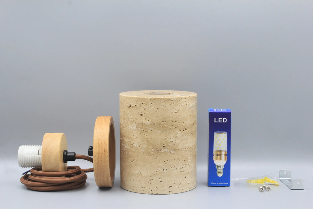 YOKO Wabi-Sabi Yellow Travertine Pendant Light, Japanese Cave Stone for Kitchen Island Restaurant Bedroom Bedside Home Decor