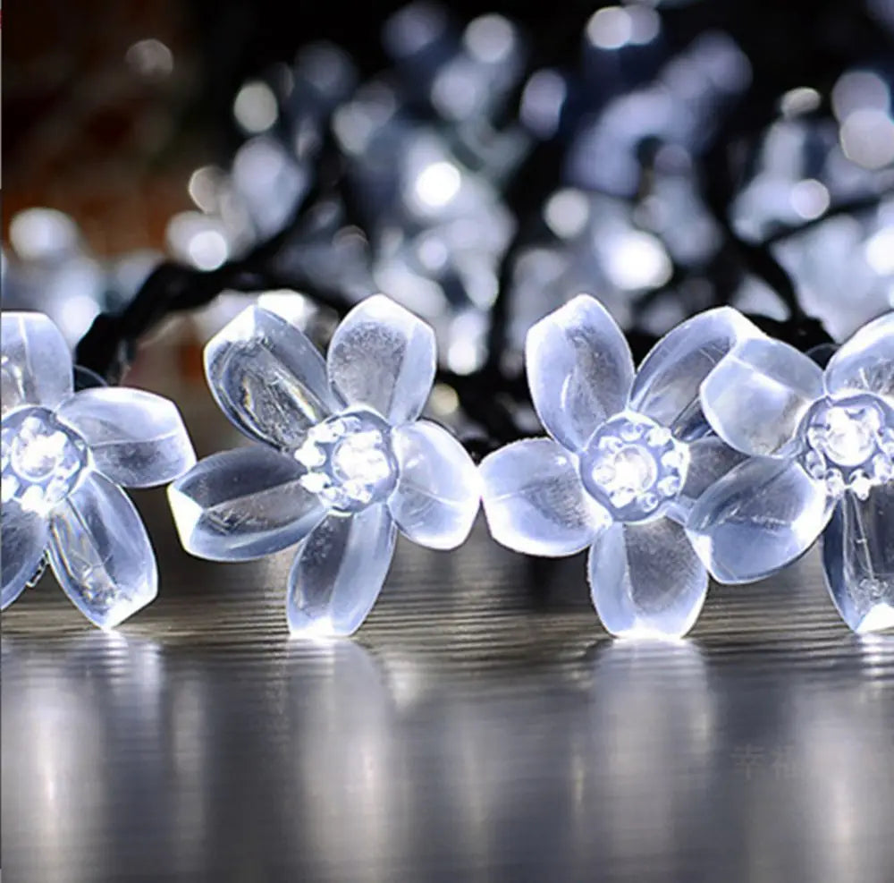 LED Solar String Lights Cherry Blossom Garland Lights Outdoor Solar Garden Patio Decor Lights Christmas Wedding Party Decoration