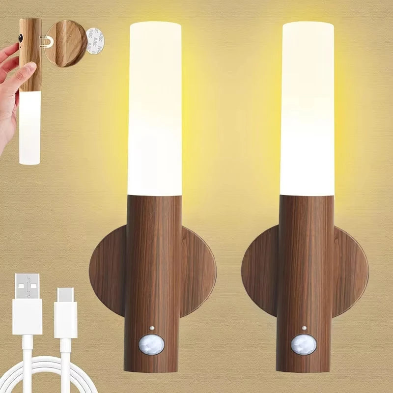 Night Light Motion Sensor Night Lights Rechargeable Wall Sconces Magnetic Wall Lights Wooden Wall...