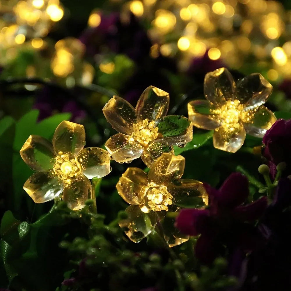 Solar Cherry Garden Flower LightsBattery-operated Garland Solar Outdoor Waterproof Lawn Pathway Christmas Decoration