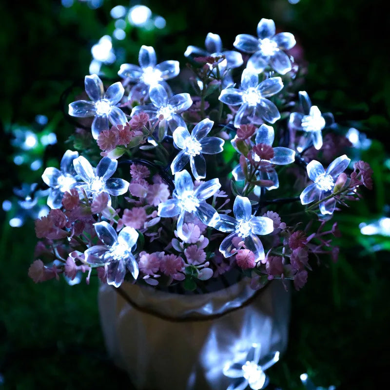 LED Solar String Lights Cherry Blossom Garland Lights Outdoor Solar Garden Patio Decor Lights Christmas Wedding Party Decoration