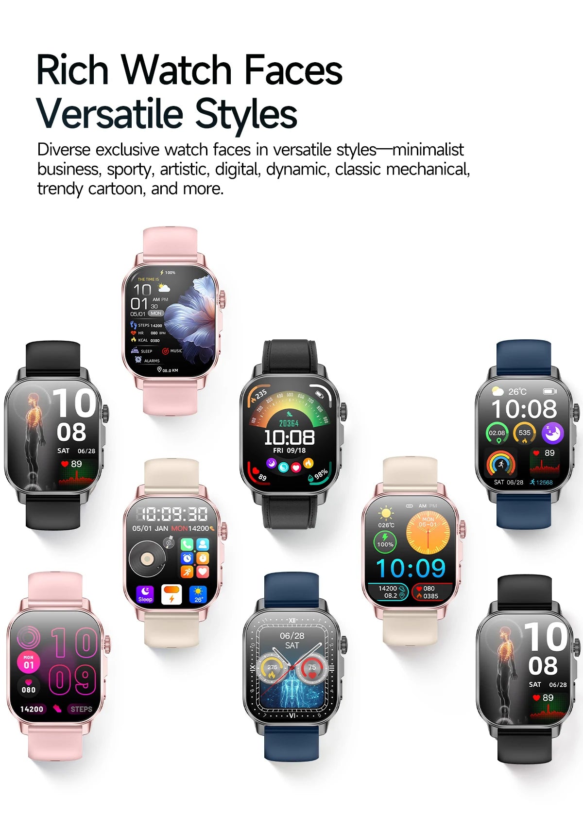 New Professional Health Watch Blood Pressure 2.01"AMOLED Screen Uric Acid Blood Lipids Flashlight Care Smart Watches for Women