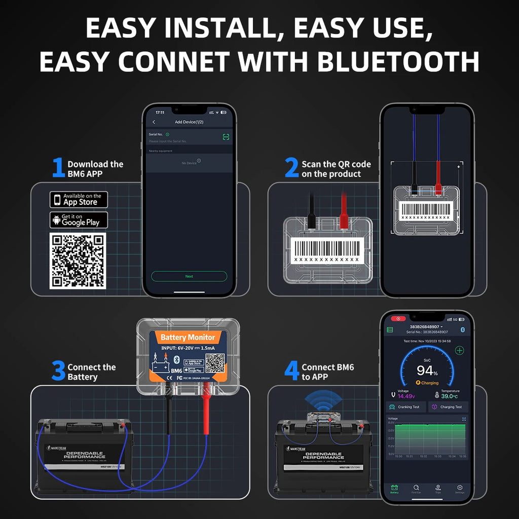QUICKLYNKS BM6 12V Battery Monitory Wireless Bluetooth Car Battery Health Check APP Monitoring Battery Tester For Android IOS
