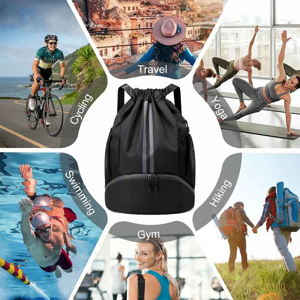 Basketball Bag, Swimming Bag, Dry Wet Separation Women's Storage Bag, Sports Backpack, Training and Fitness Drawstring Backpack