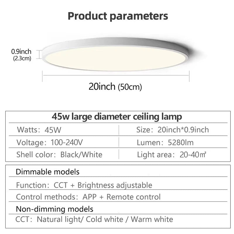 50CM Large Ceiling lamp Smart APP/ Remote Control Dimmable for Bedroom 48W Ceiling Lights AC 110/...