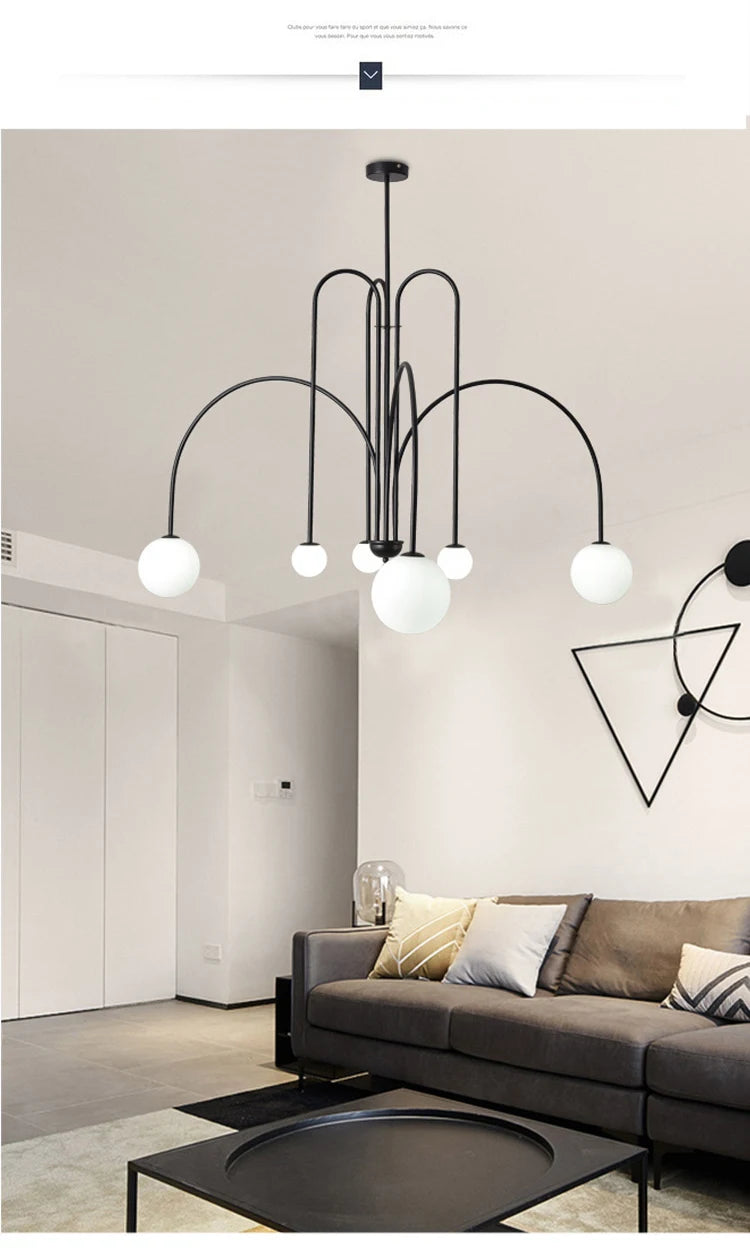 Nordic Minimalist Pendant Light for Living Room Restaurant Lamp Cafe Clothing Store Art Black Gold Red Chandelier