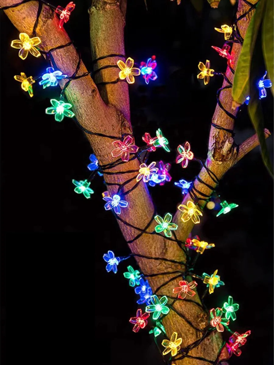 LED Solar String Lights Cherry Blossom Garland Lights Outdoor Solar Garden Patio Decor Lights Christmas Wedding Party Decoration