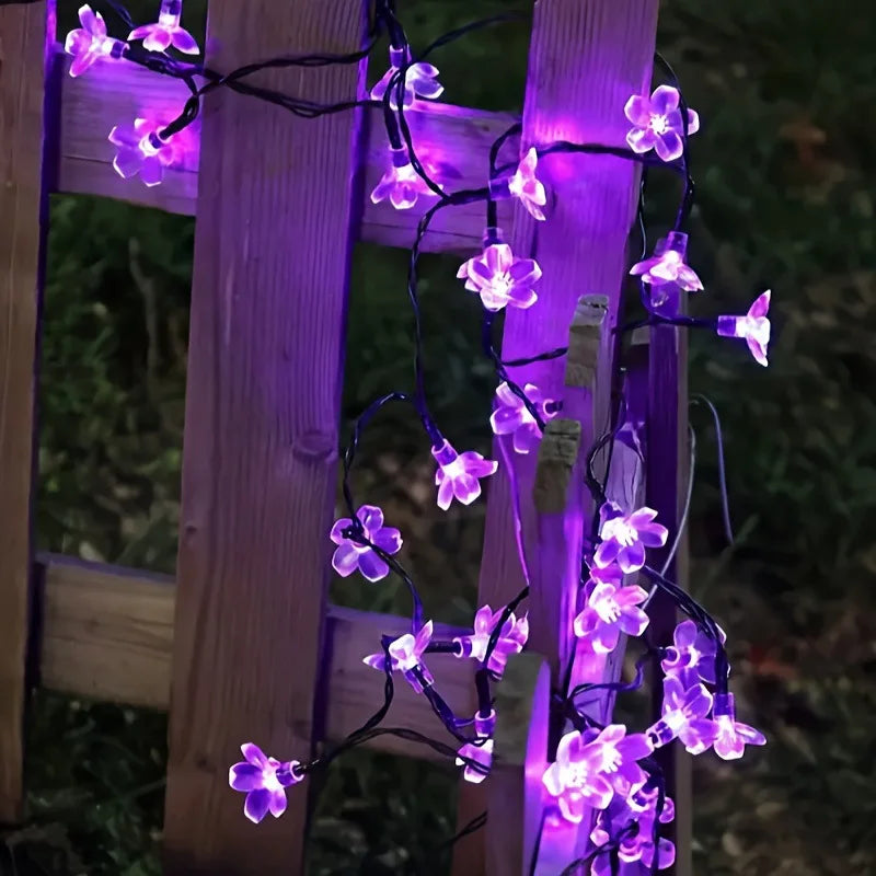 LED Solar String Lights Cherry Blossom Garland Lights Outdoor Solar Garden Patio Decor Lights Christmas Wedding Party Decoration