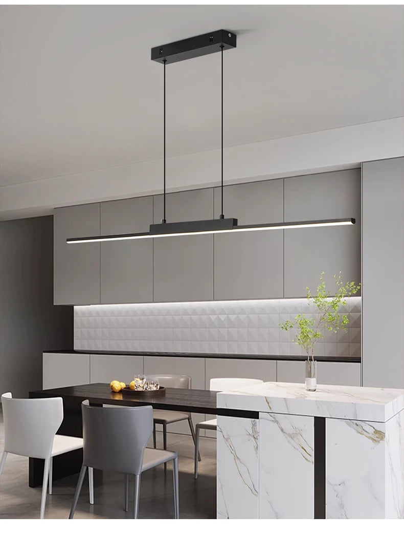 Modern Minimalist LED Pendant Light for Dining Room Adjustable Linear Chandelier in Gold Dimmable Hanging Lamp Fixture for Home
