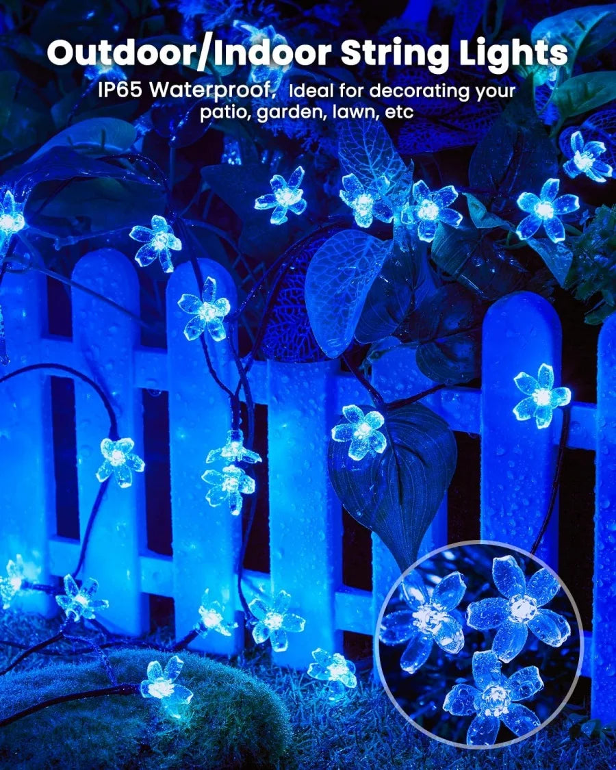 Outdoor Solar Led String Lights Cherry Flowers  Light Strings 8 Lighting Modes Solar Lamp for Camping Wedding Christmas Decor