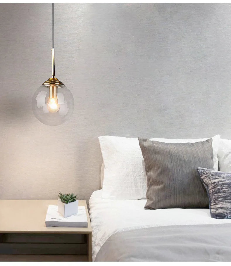 Modern Luxury Metal Chandelier Nordic Creative LED Glass Pendant Lamp Living Room Dining Room Bedside Simple Small Hanging Lamp