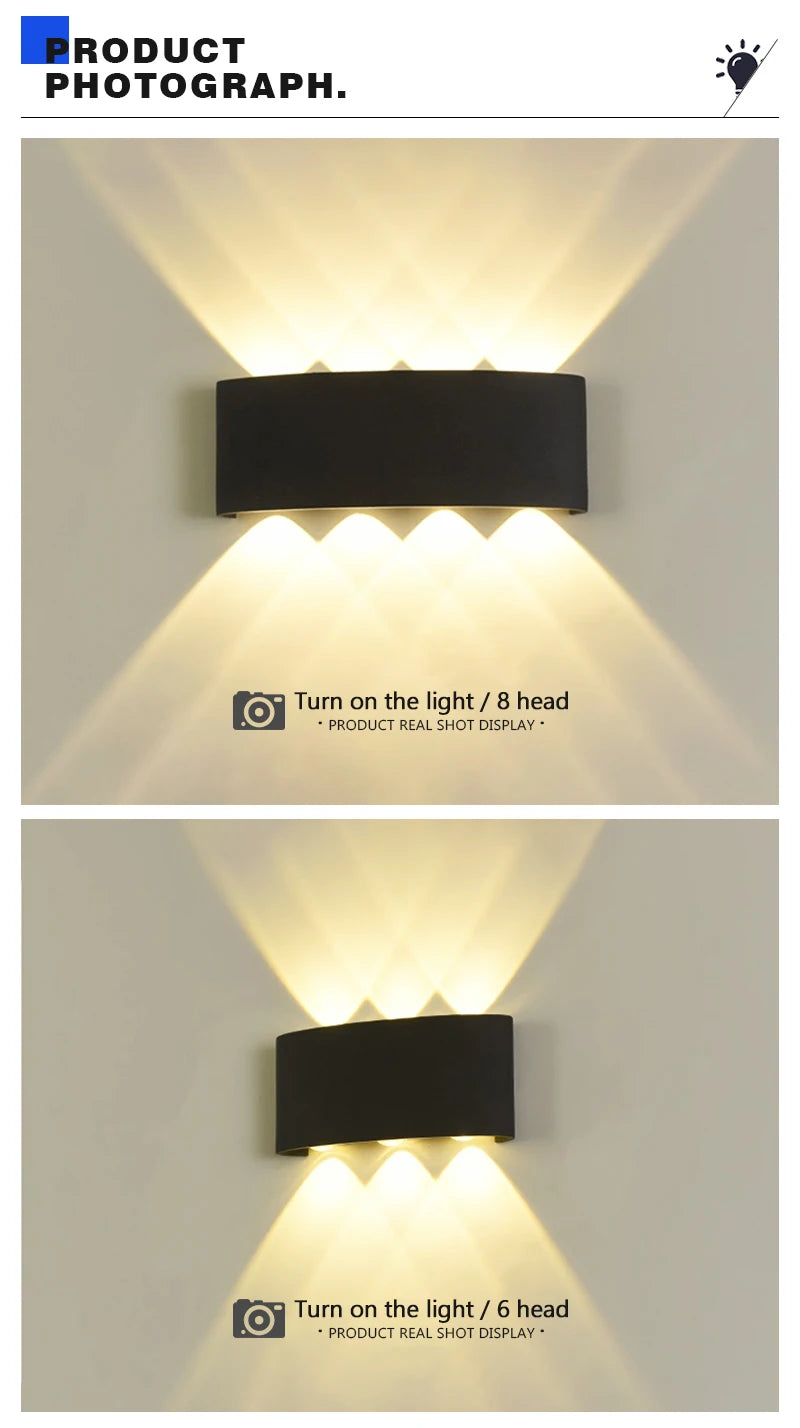 LED Up and Down Illuminated Wall Light Waterproof Interior Wall Light Bedroom Living Room Corrido...