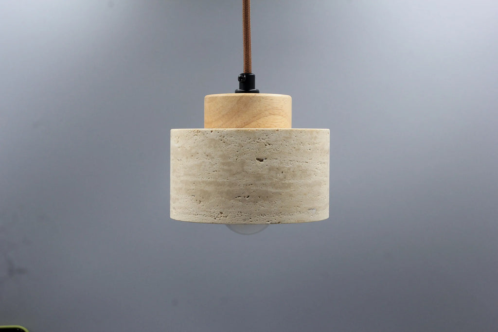 Japanese Wabi-Sabi Stone Pendant Light, LED Yellow Travertine Hanging Lamp for Bedroom Bedside Kitchen Island Dining Room Decor