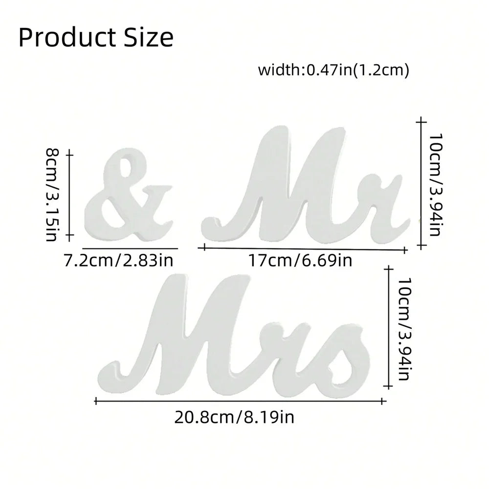 3pcs/set Wooden Mr & Mrs Sign Decoration For Wedding Party, Ceremony Check-In Desk, Dining Table, Suitable For Home, Hotel Decor