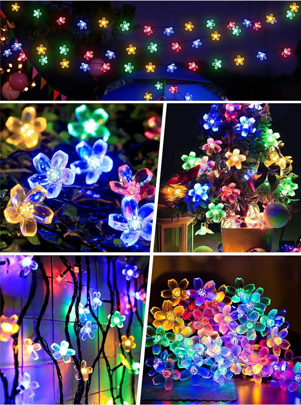 LED Solar String Lights Cherry Blossom Garland Lights Outdoor Solar Garden Patio Decor Lights Christmas Wedding Party Decoration