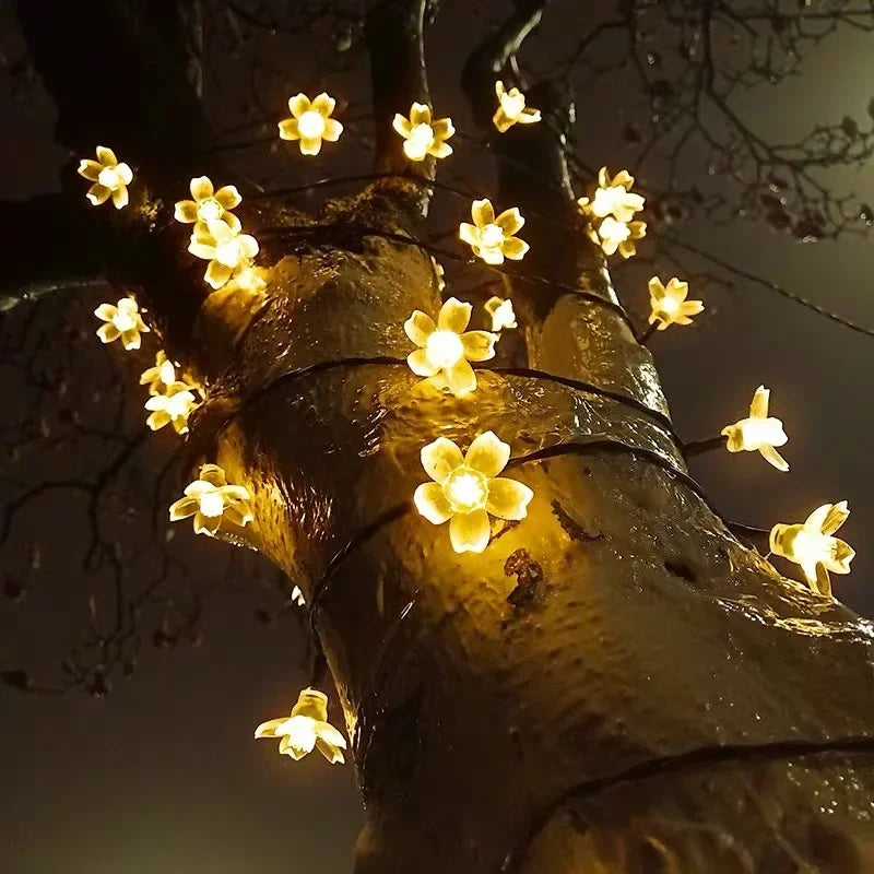 Solar Cherry Garden Blossom Flower Lights Garlands String Lights Solar Outdoor Waterproof Lawn Pathway Christmas Decoration Lamp