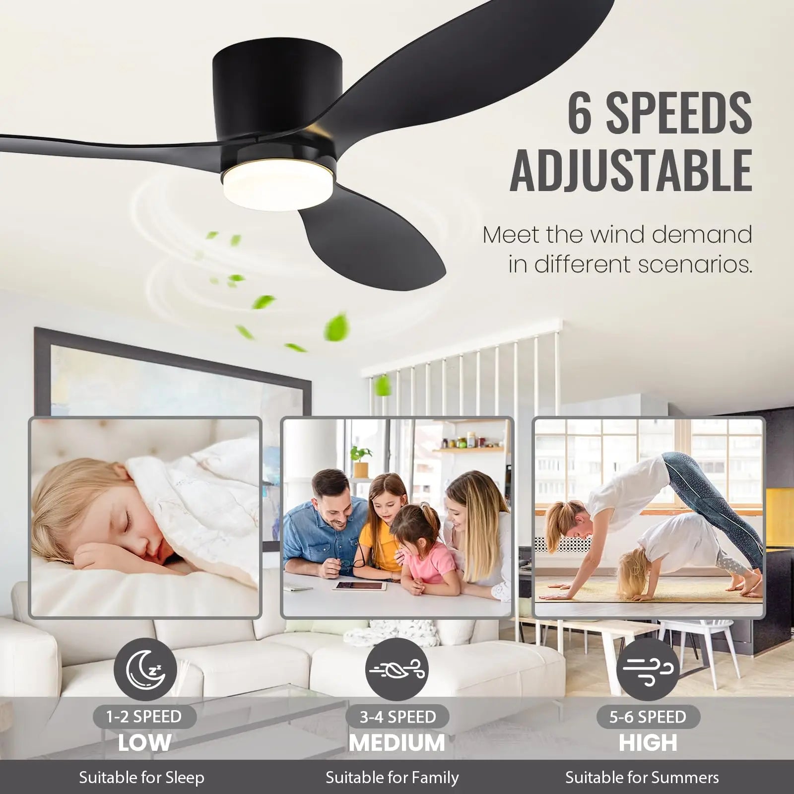 IRALAN Low Floor 52inch Ceiling Fan Modern Bedroom LED Fan Light Dining Living Room Ceiling Lamp ...